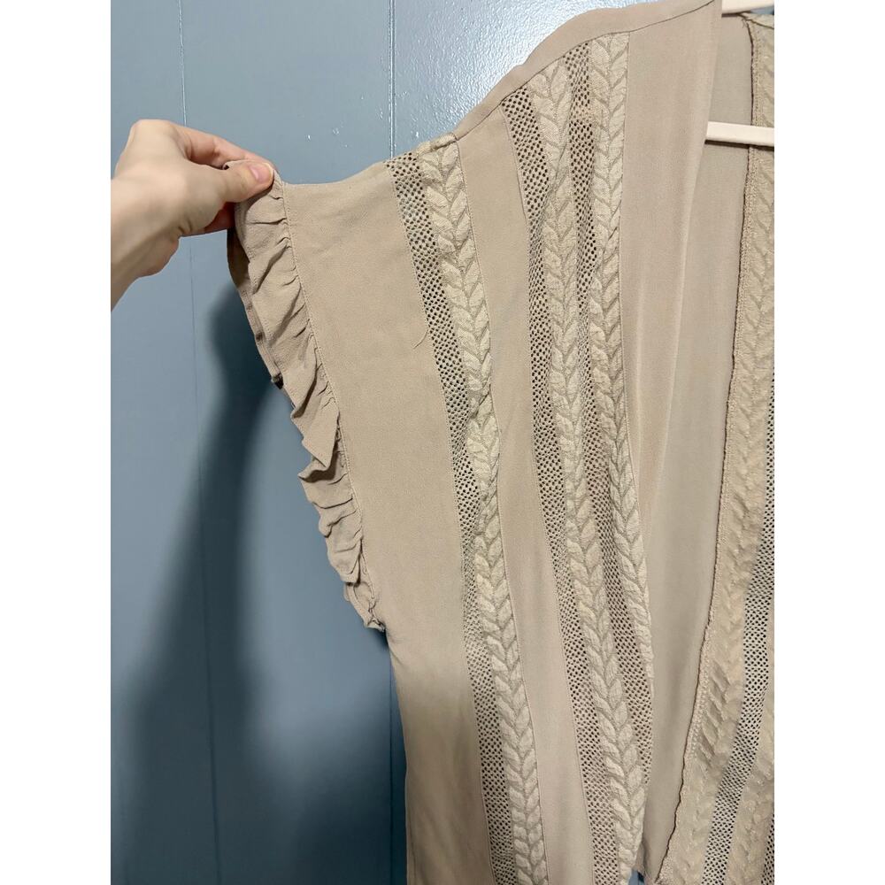 Umgee Tan Lace Mesh Open Ruffle Short Sleeve Boho Western Kimono Cardigan M/L - Picture 3 of 7